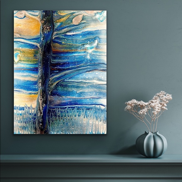 Painting - fluid art original 16x20 canvas - Tree